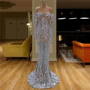 Handmade Pearls Crystals Saudi Arabia Party Dress