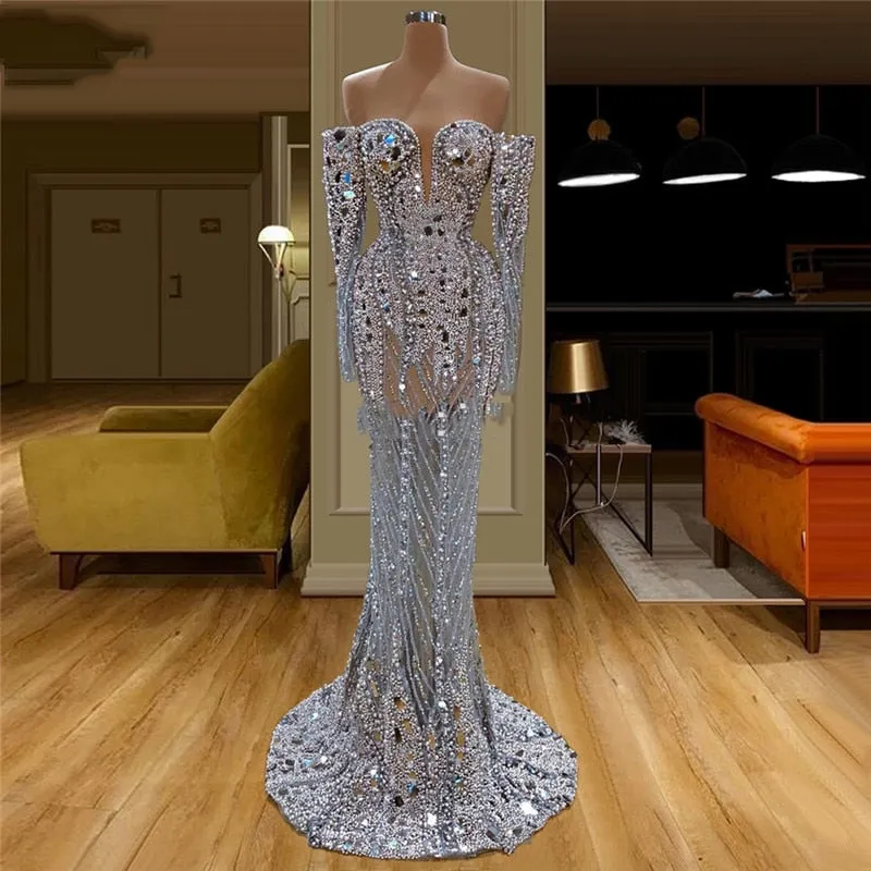 Handmade Pearls Crystals Saudi Arabia Party Dress