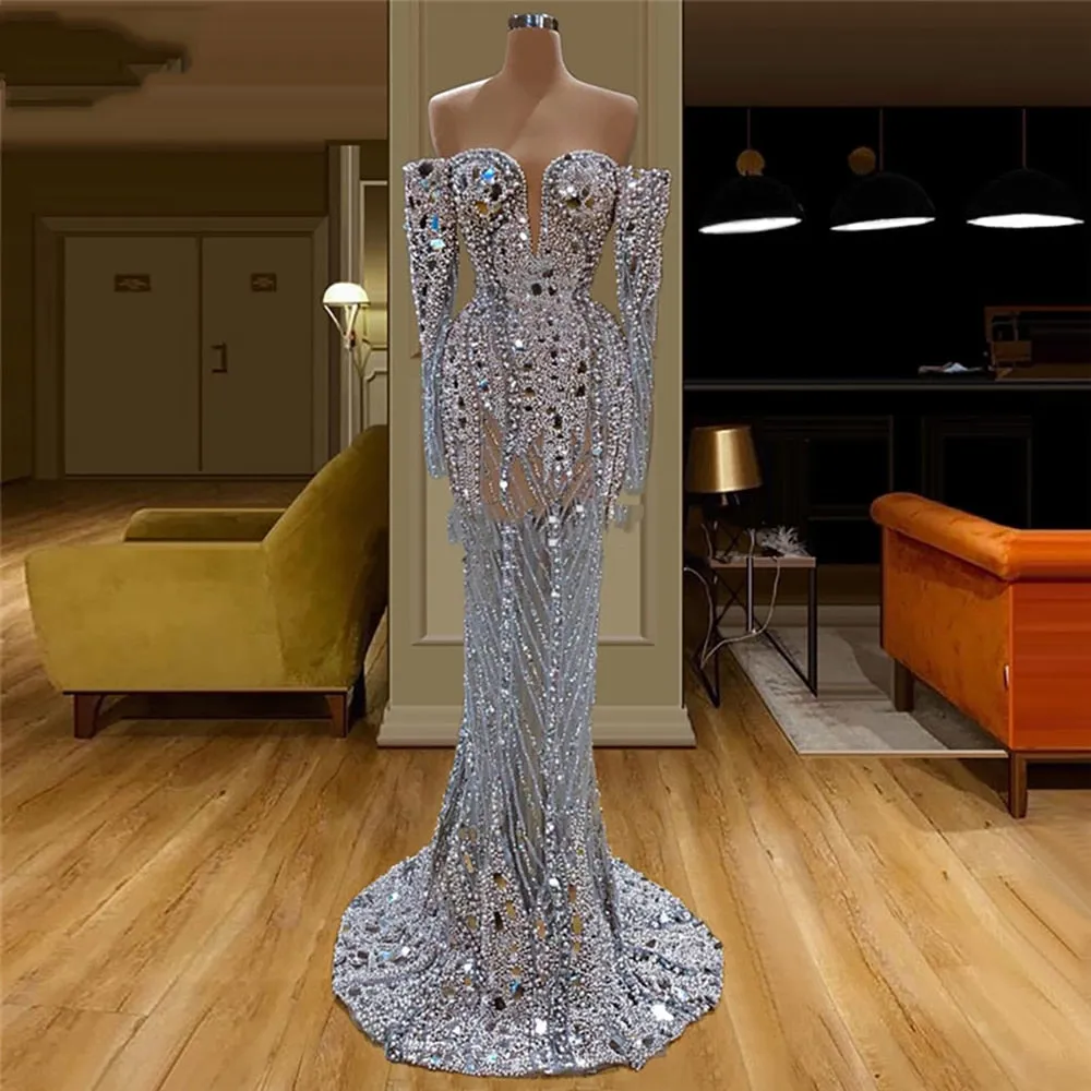 Handmade Pearls Crystals Saudi Arabia Party Dress