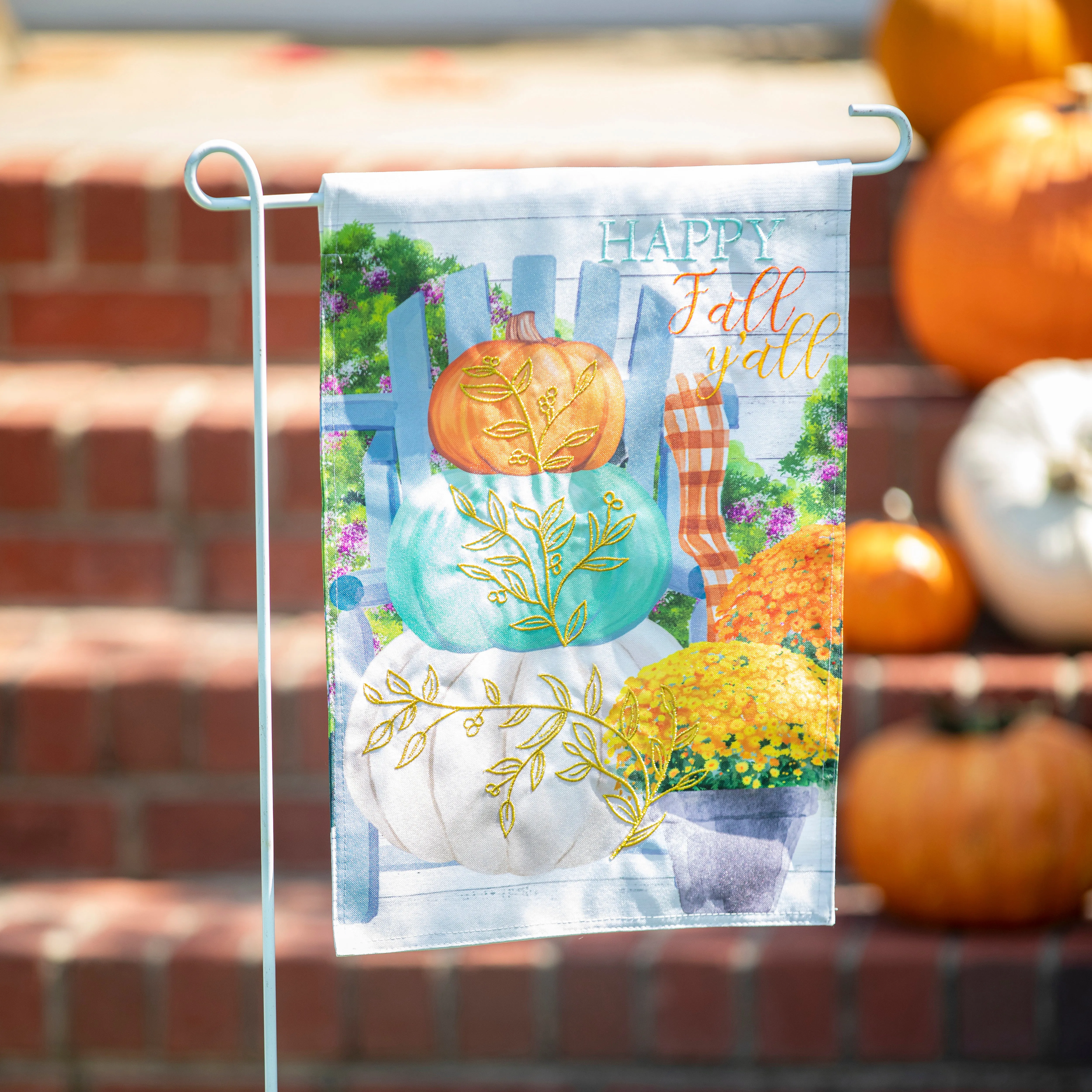 Happy Fall Stacked Pumpkins Garden Linen Flag,14l11137