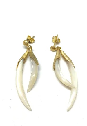 Heather Benjamin Hand carved Double Shard Mother of Pearl Earrings