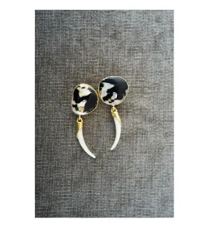 Heather Benjamin | Handmade Black and White Shell Earrings with Tusk Bottom