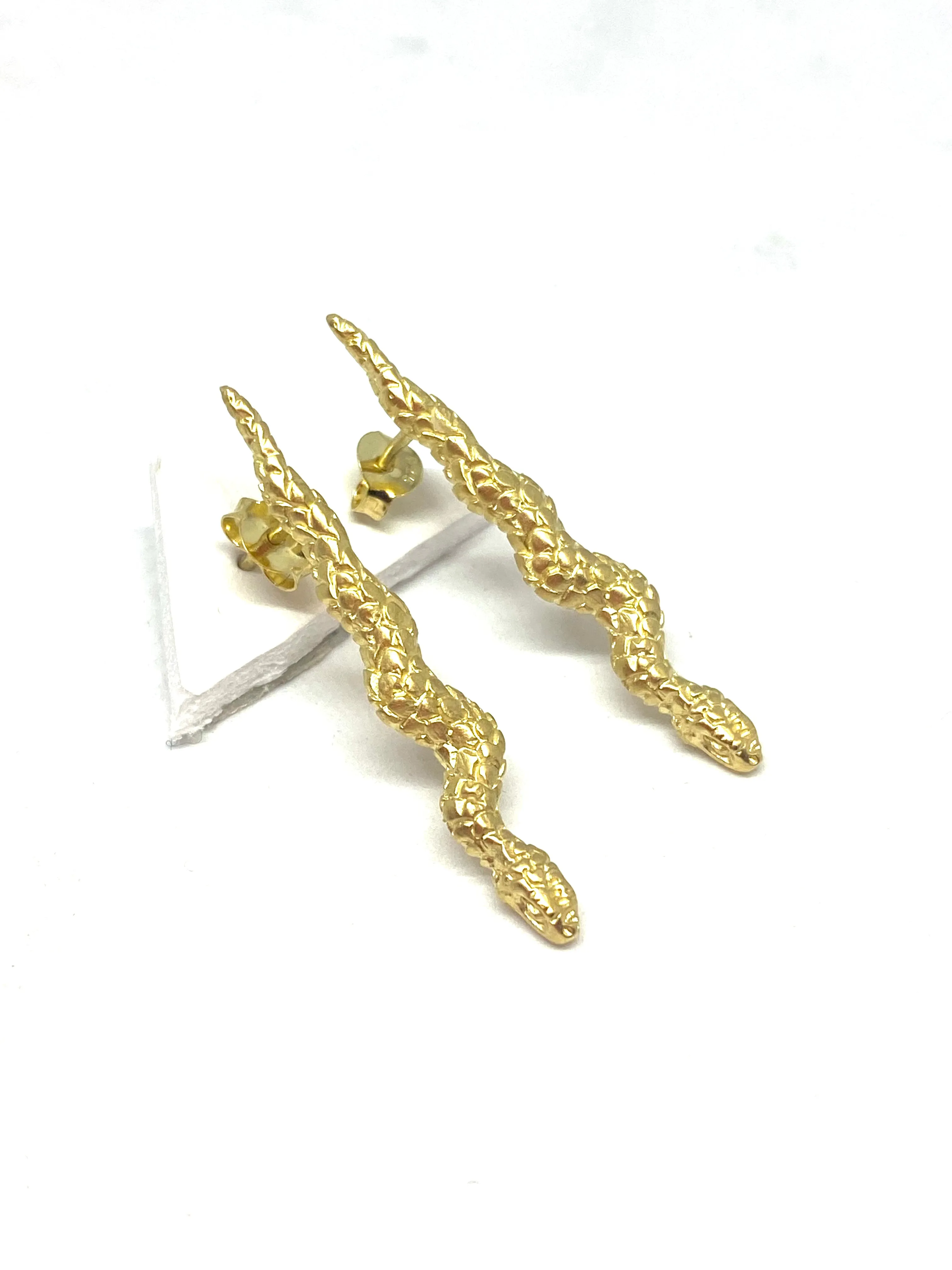 Heather Benjamin Handmade Carved Snake Earrings