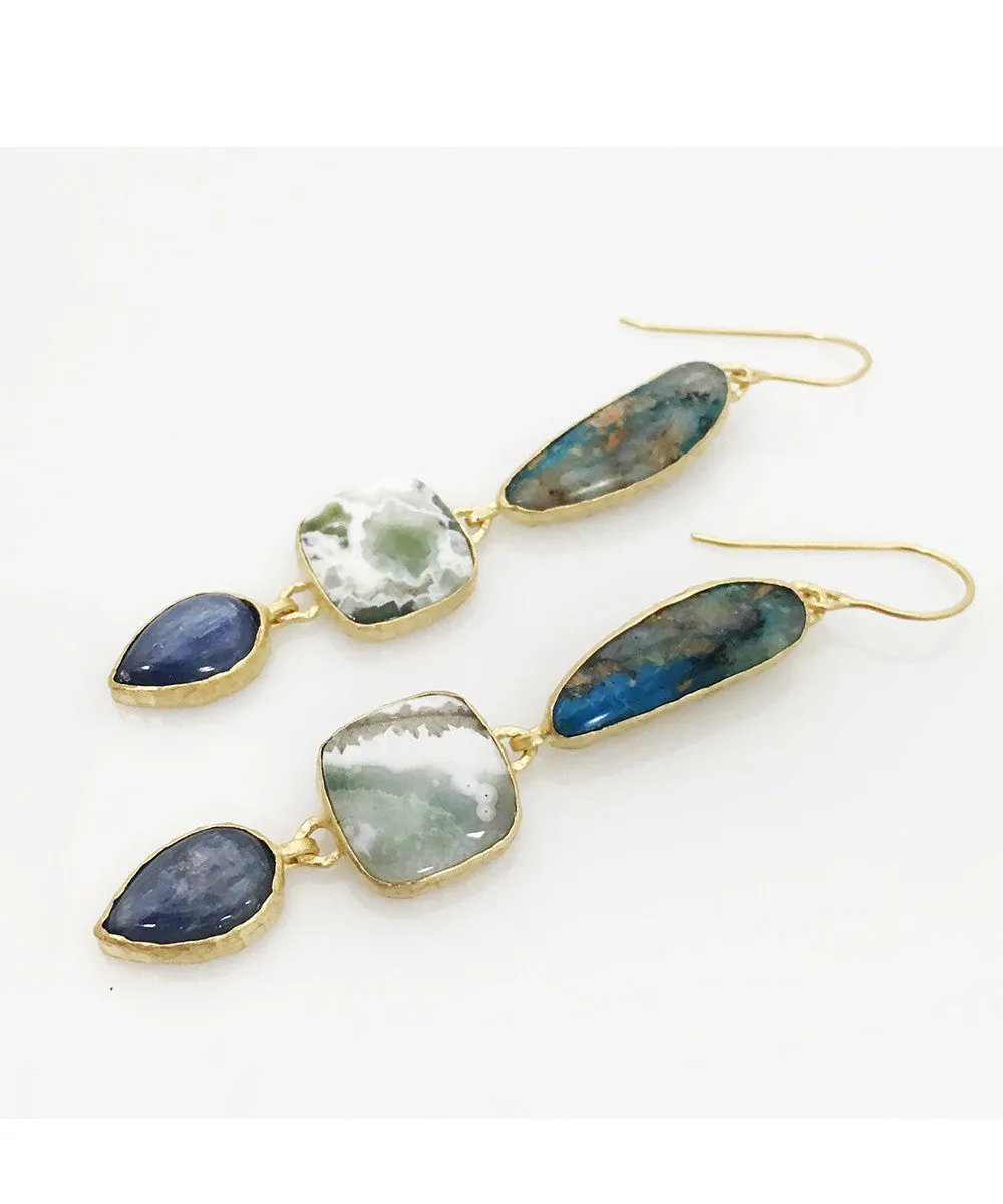 Heather Benjamin Triple Drop Ocean Jasper and Kyanite Earring