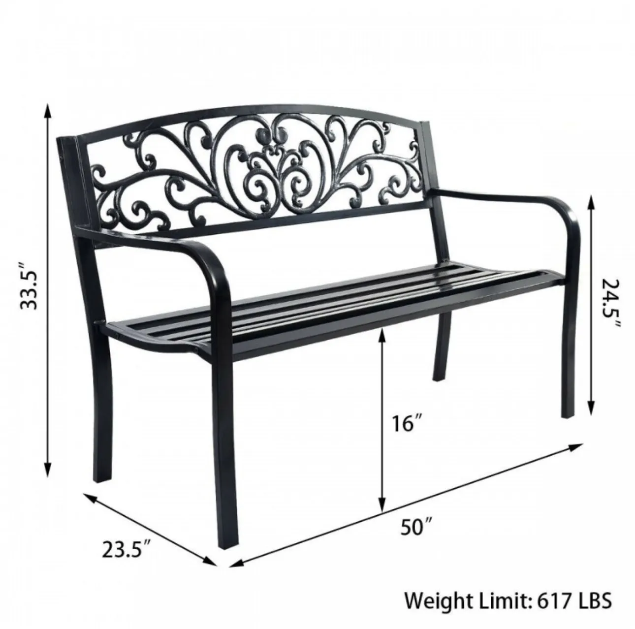 Heavy Duty 50 Inch Weather Resistant Steel Frame Cast Iron Back Rest Patio Bench Porch Chair | Beautiful Design