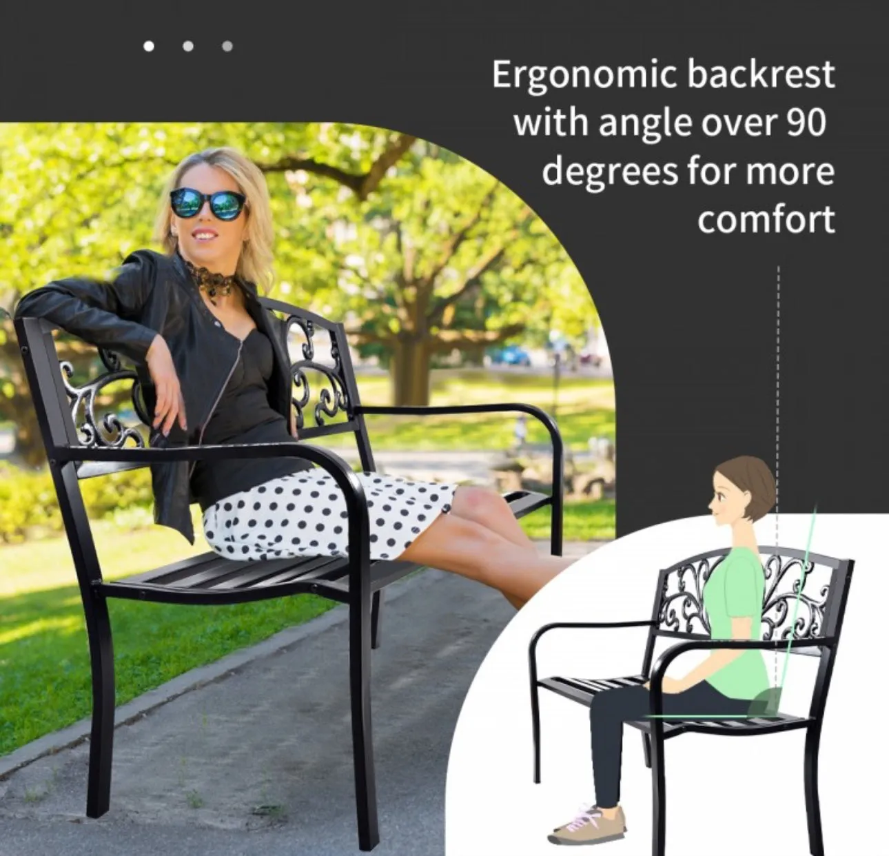 Heavy Duty 50 Inch Weather Resistant Steel Frame Cast Iron Back Rest Patio Bench Porch Chair | Beautiful Design