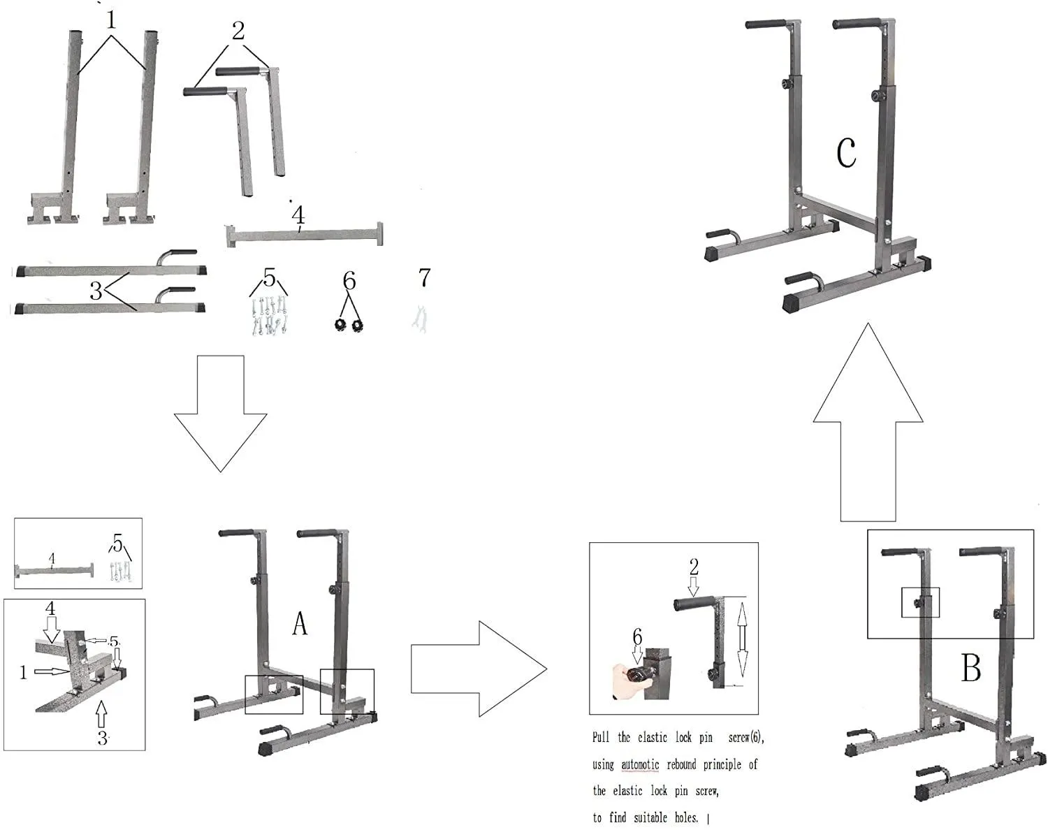 Heavy Duty Steel Dip Stand Station Adjustable Height Strength Training Pull Push Up Bar For Home Gym