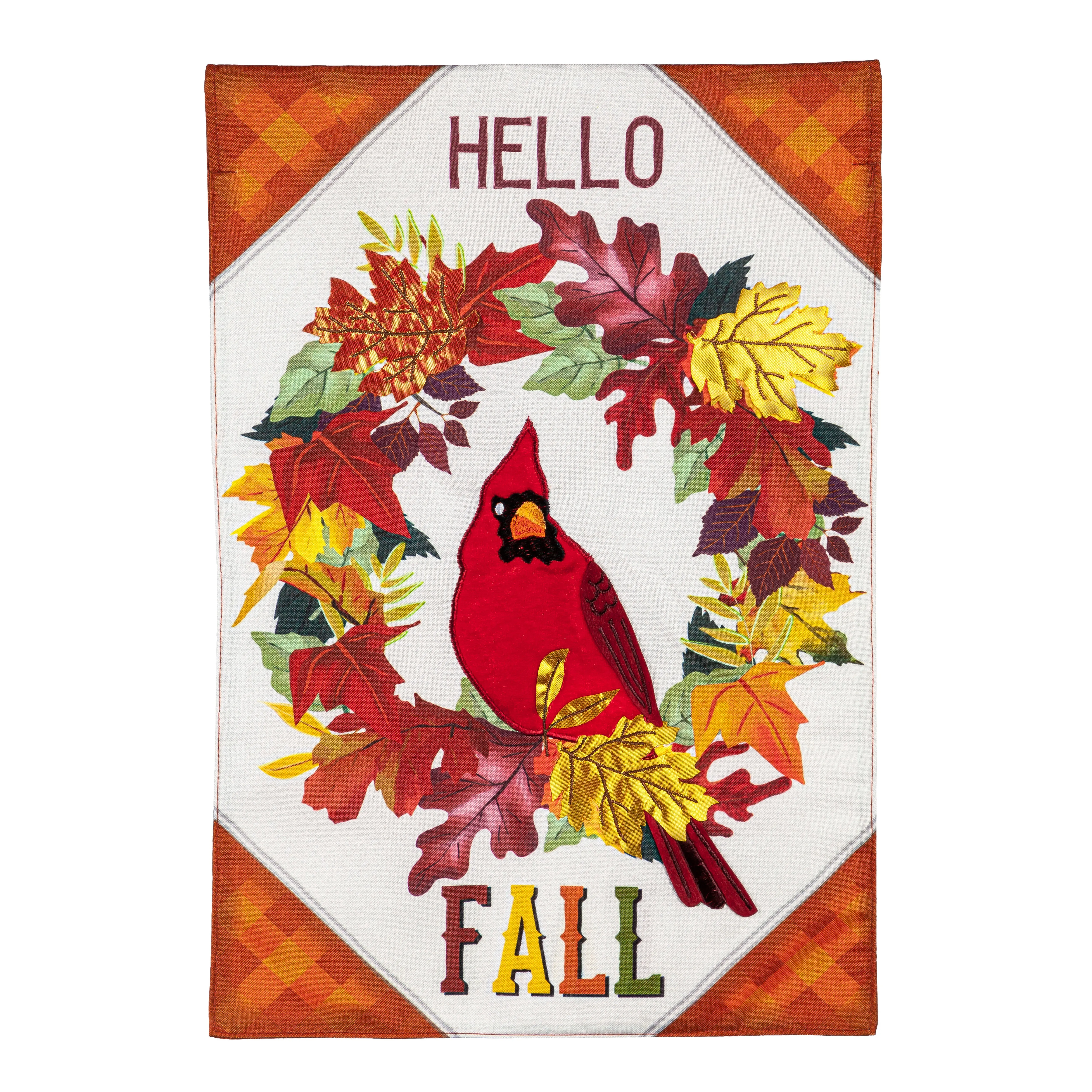 Hello Fall Cardinal Wreath Garden Linen Flag,14l11063