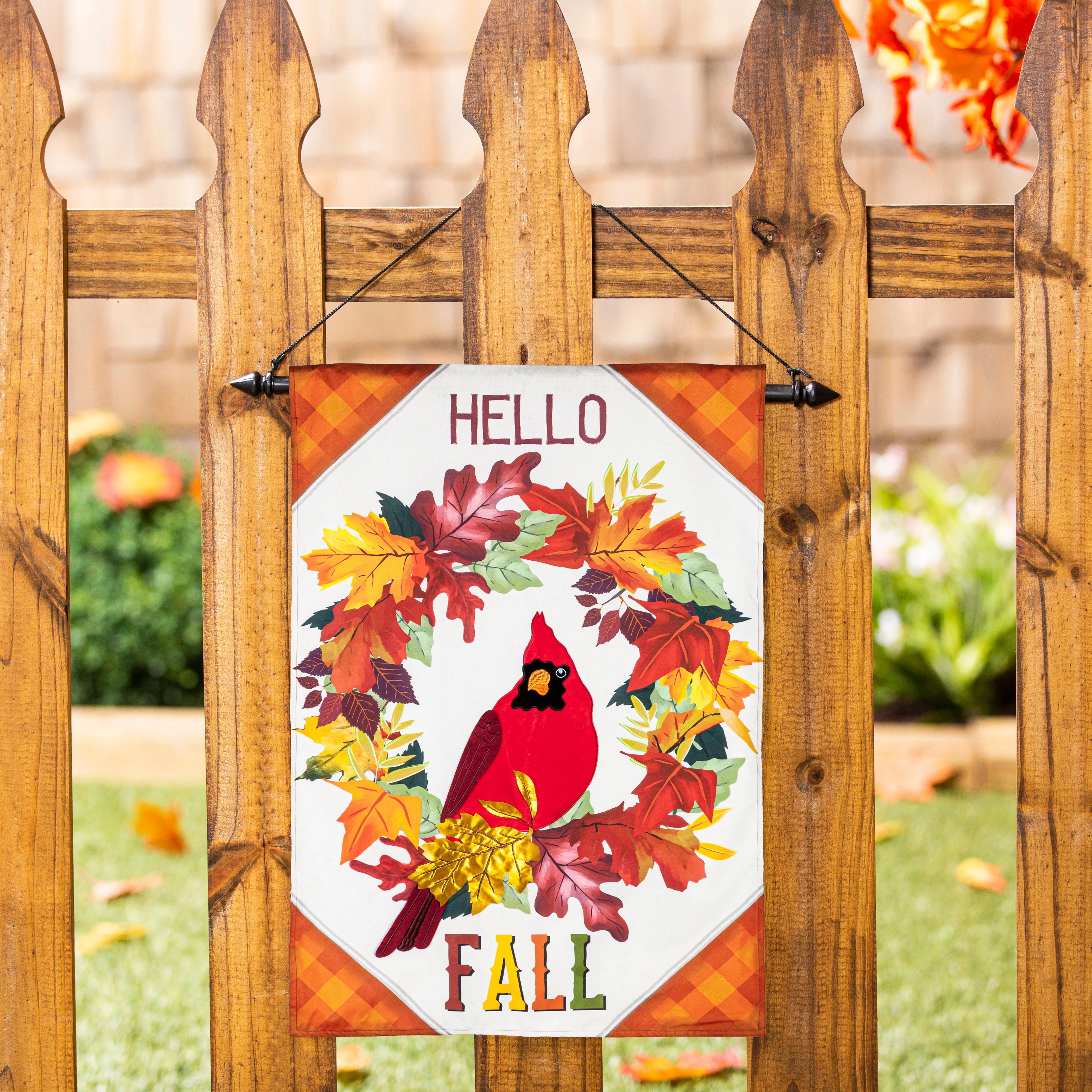 Hello Fall Cardinal Wreath Garden Linen Flag,14l11063
