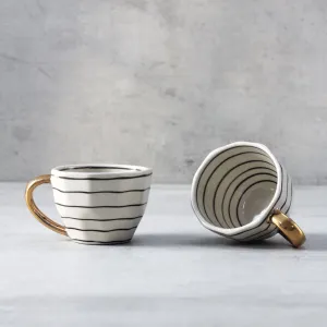 Home Artisan Esmee Striped Handmade Ceramic Cup with Golden Handle - Set of 2