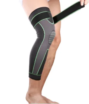 Hot elastic yellow-green stripe sports lengthen knee pad leg sleeve non-slip bandage compression leg warmer for men and women