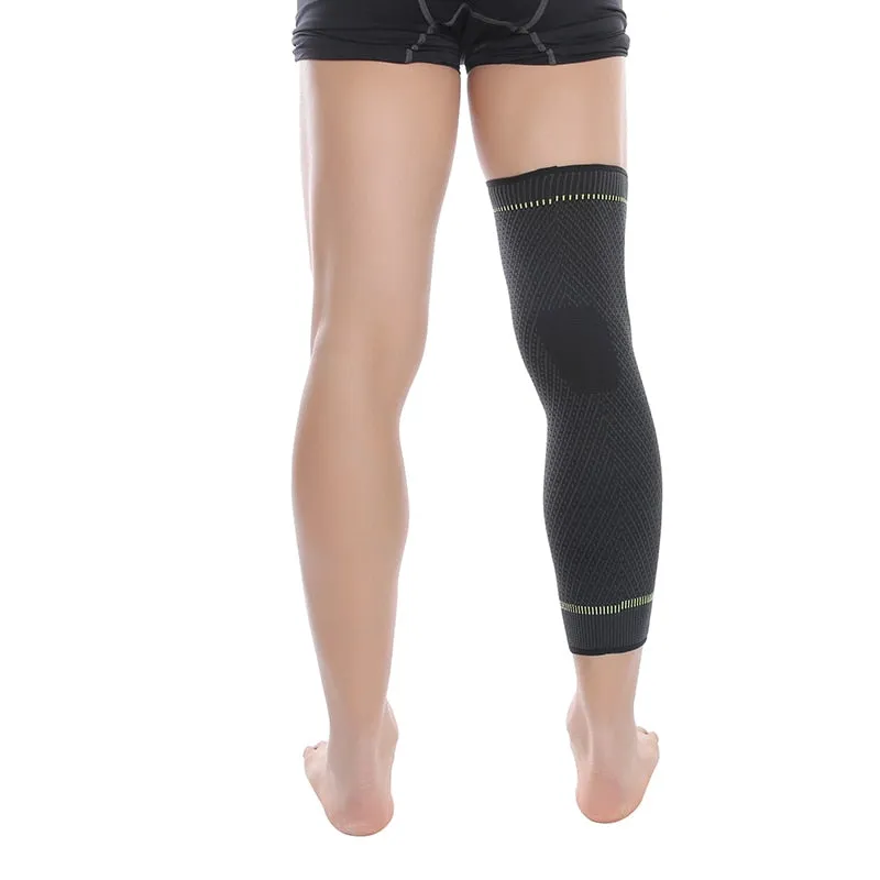 Hot elastic yellow-green stripe sports lengthen knee pad leg sleeve non-slip bandage compression leg warmer for men and women