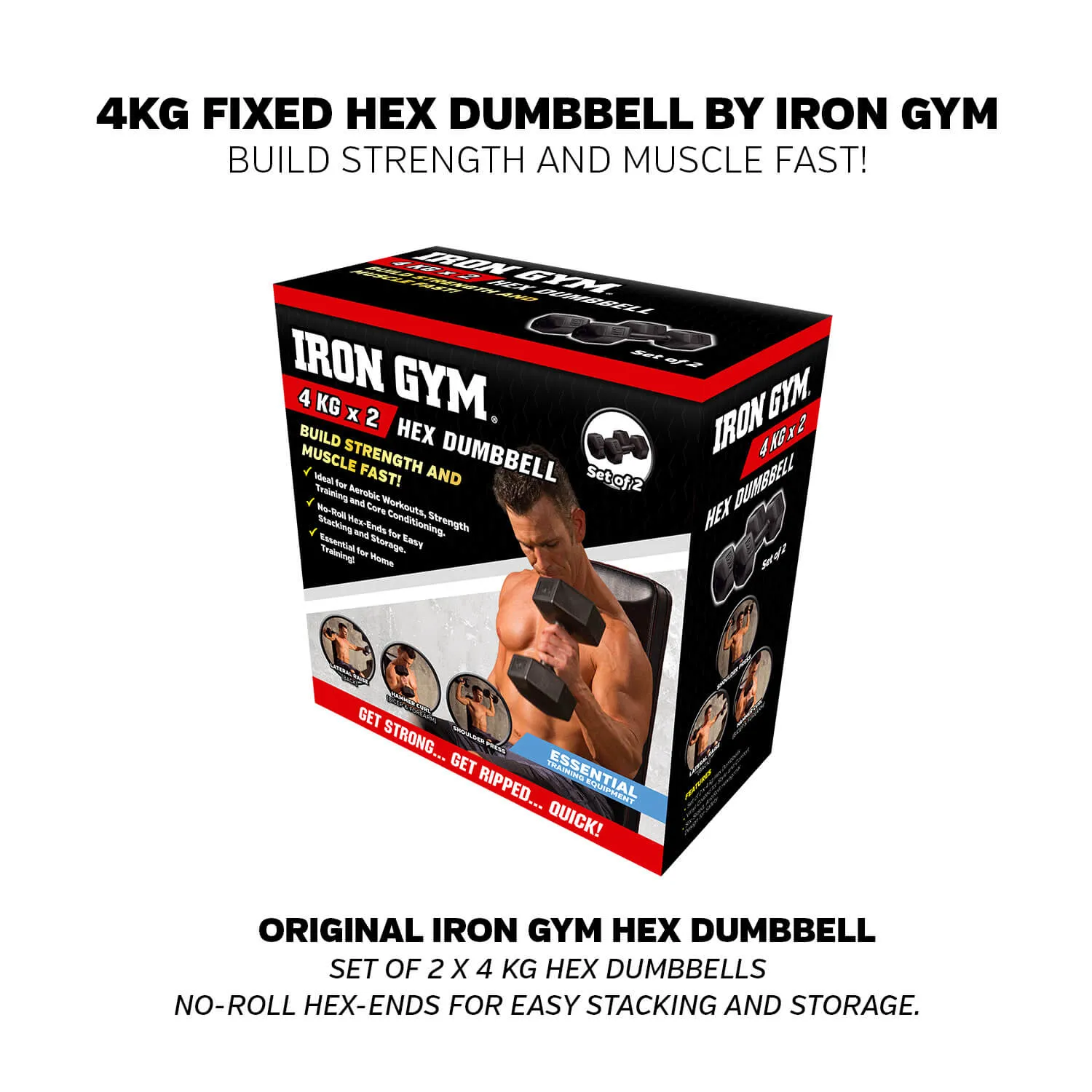 Iron Gym Fixed Hex Dumbbells - 2 x 4kg