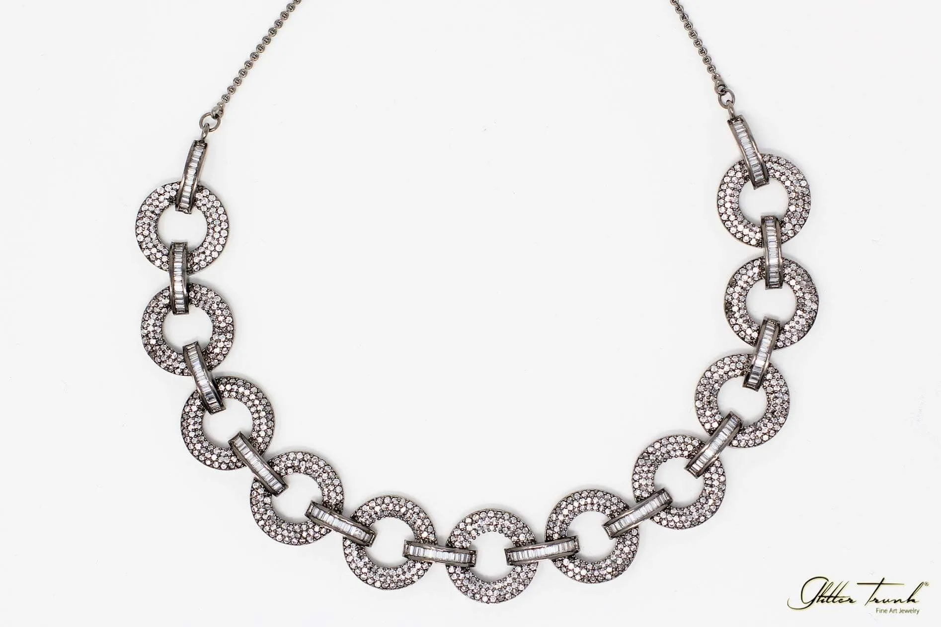 Kate Stone Studded Gunmetal Necklace with Earrings