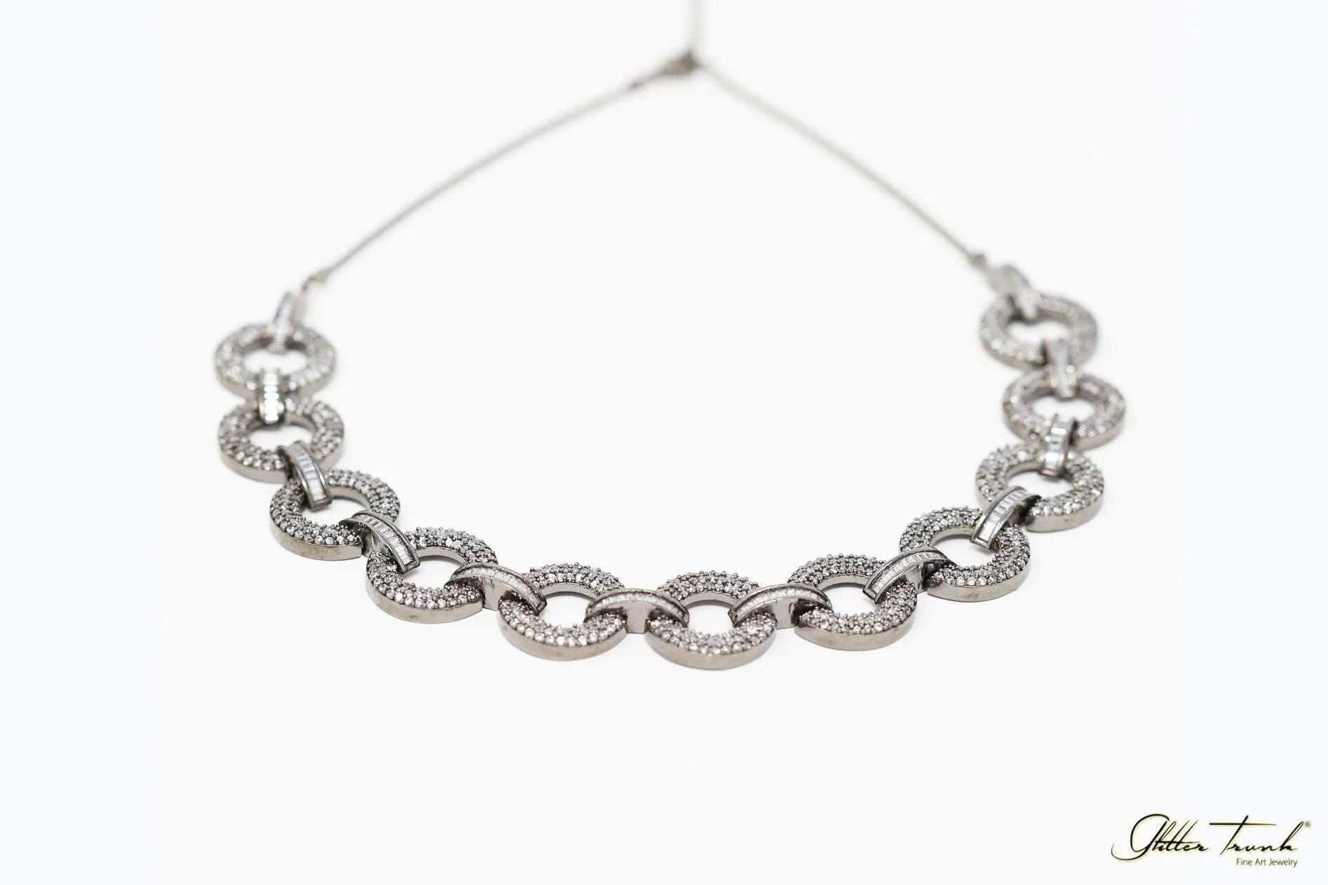 Kate Stone Studded Gunmetal Necklace with Earrings