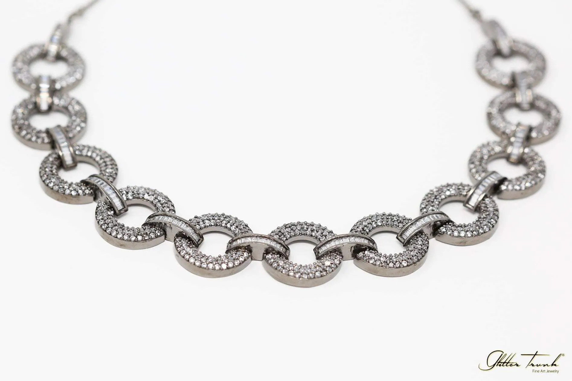 Kate Stone Studded Gunmetal Necklace with Earrings