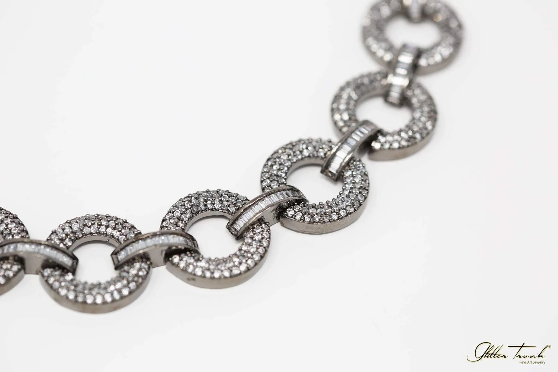 Kate Stone Studded Gunmetal Necklace with Earrings