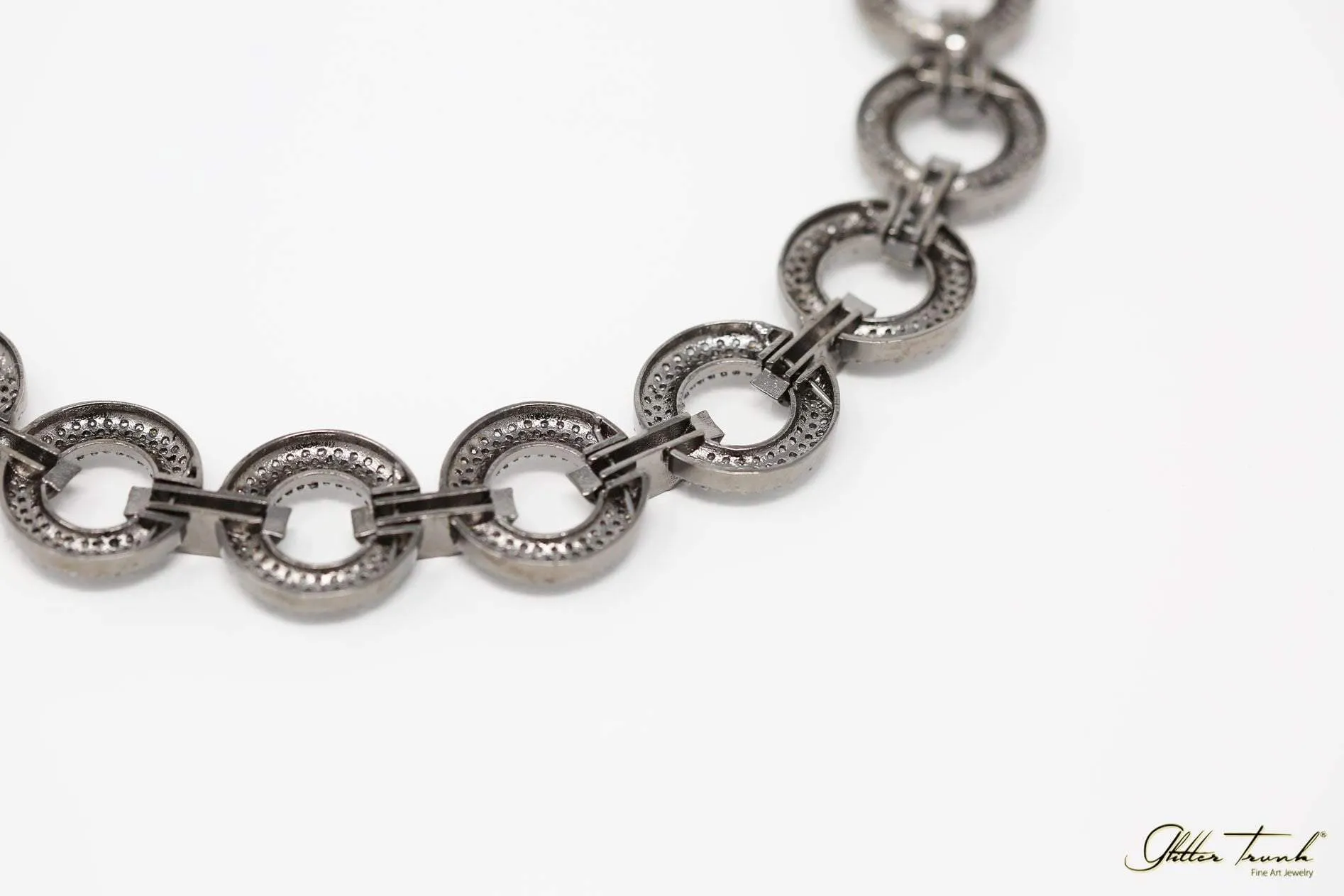 Kate Stone Studded Gunmetal Necklace with Earrings