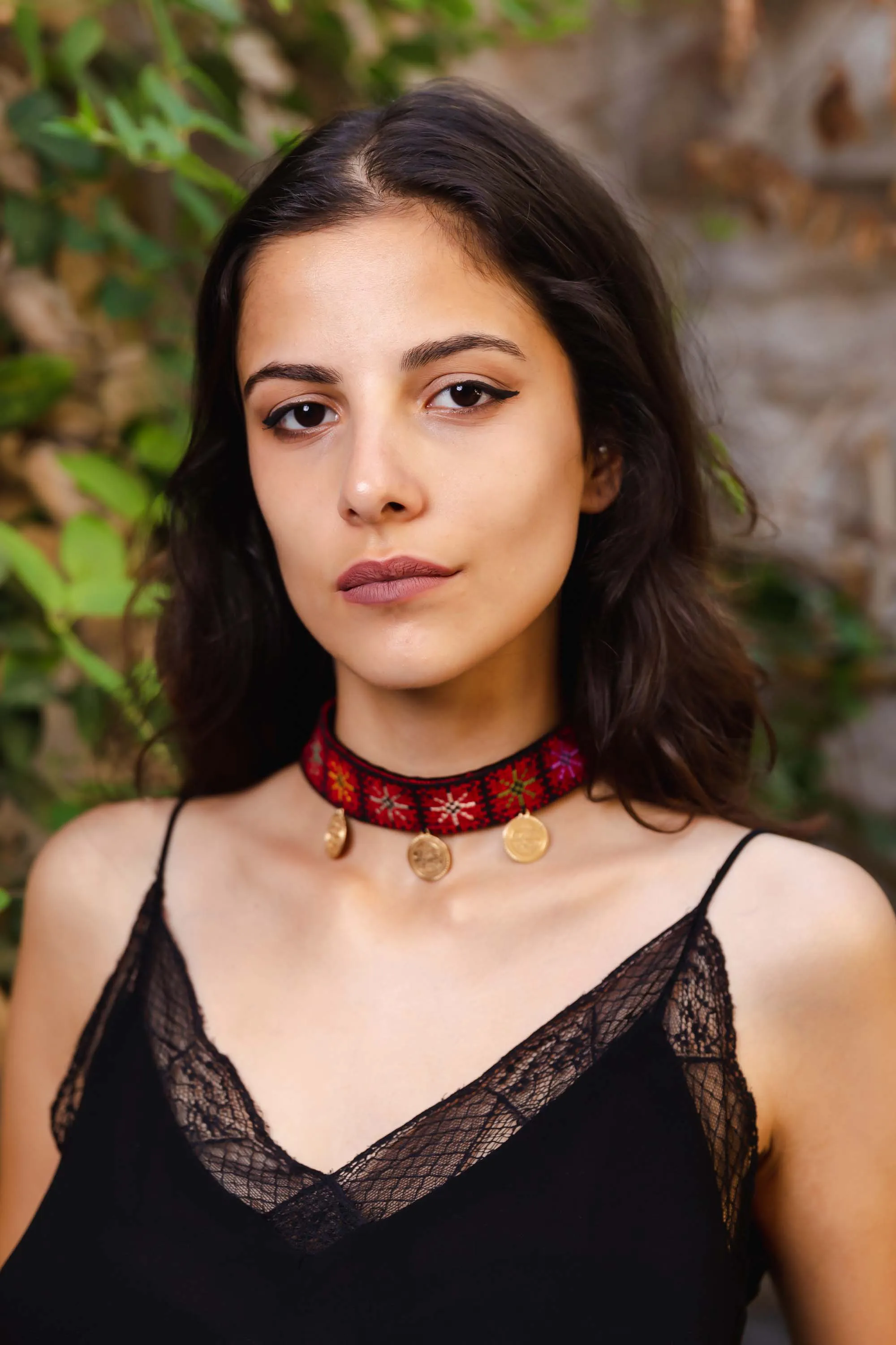 Kiara Embroidered Coin Choker Necklace