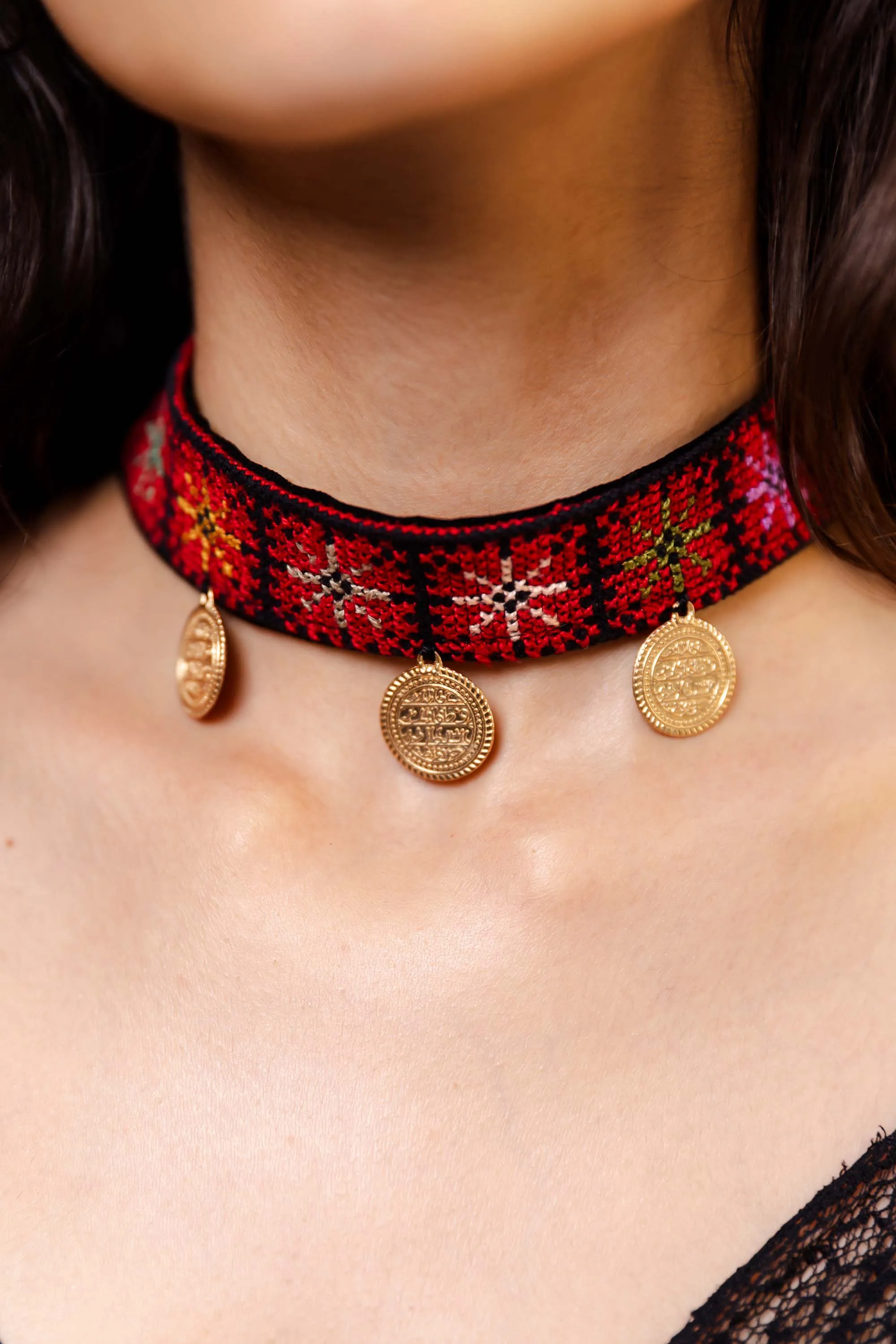 Kiara Embroidered Coin Choker Necklace