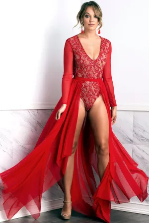 Leila Mesh Red Long Skirt