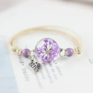 Lidavi New Boho Vintage Charm Bracelet Handmade Real Dry Flower Glass Ball Weave