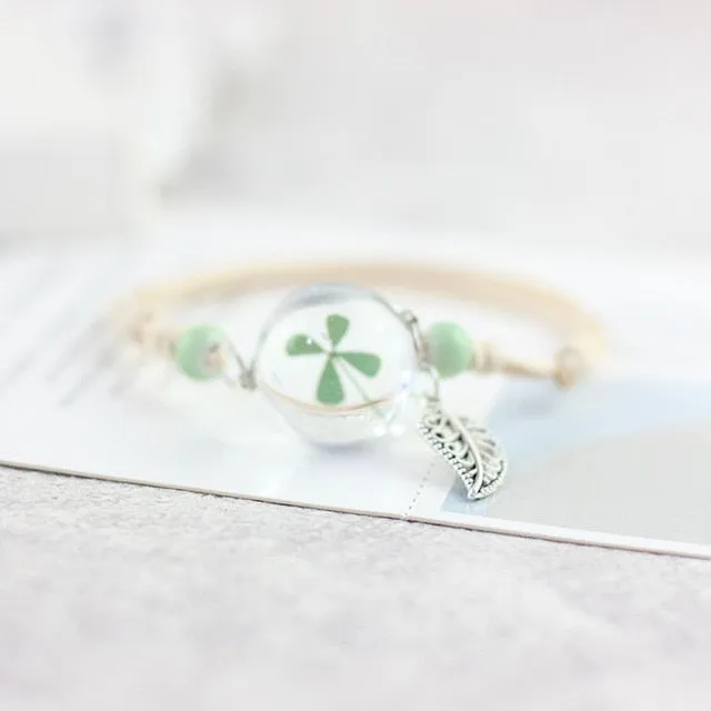 Lidavi New Boho Vintage Charm Bracelet Handmade Real Dry Flower Glass Ball Weave