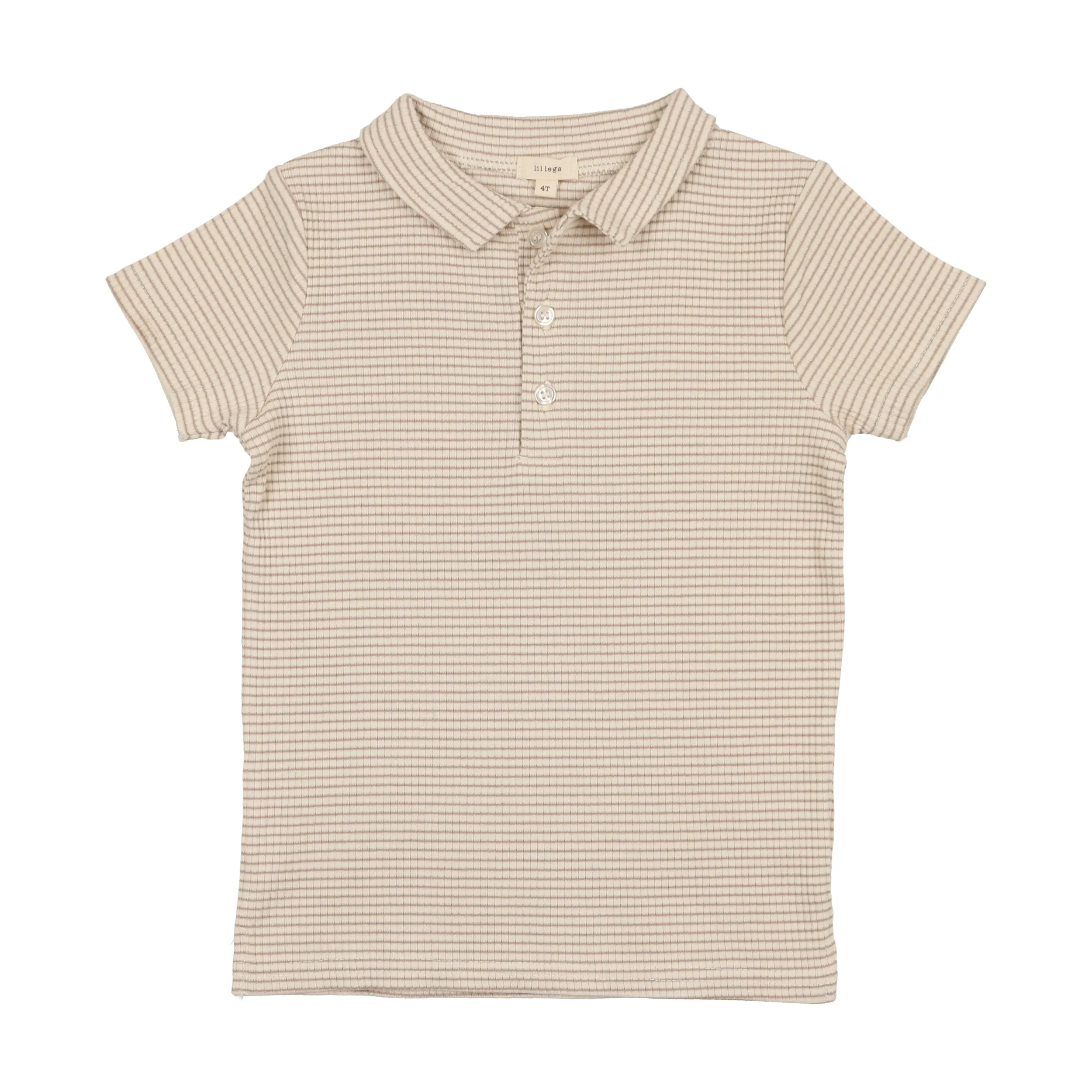 Lil Legs Ribbed Polo Short Sleeve - Tan Stripe