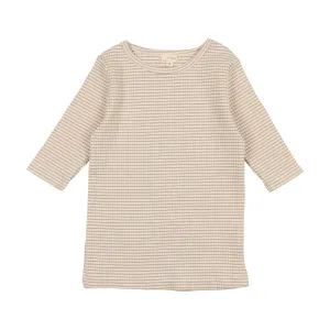 Lil Legs Ribbed T-Shirt Three Quarter Sleeve - Tan Stripe