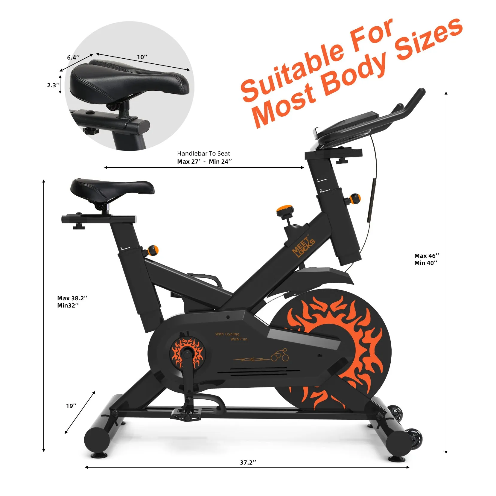 Meetlocks Indoor Cycling Fitness Bike Stationary Exercise Bike Comfortable Seat Cushion for Work out home gym