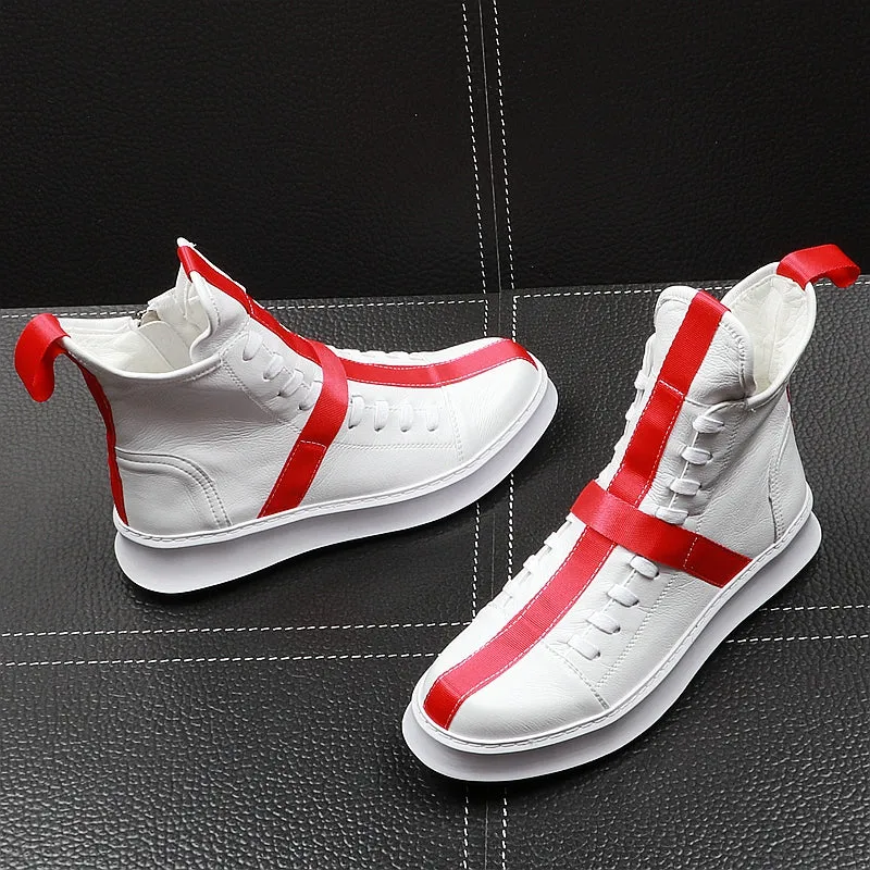 Men Fashion Ankle Boots Spring Autumn Leather Thick Bottom Men High Top Shoes Leisure Hip-hop Boots Botas Hombre