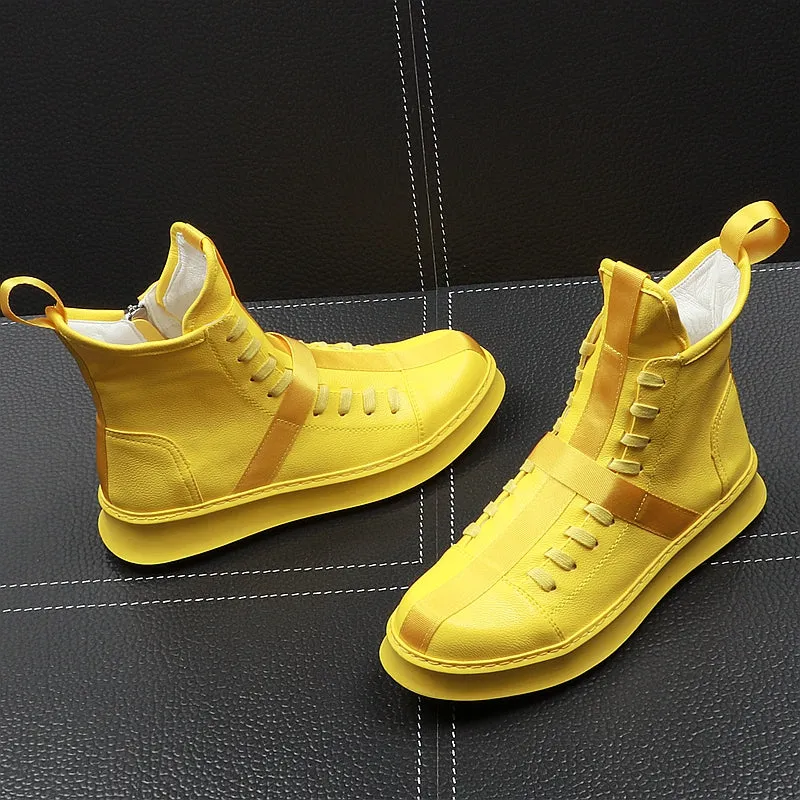 Men Fashion Ankle Boots Spring Autumn Leather Thick Bottom Men High Top Shoes Leisure Hip-hop Boots Botas Hombre