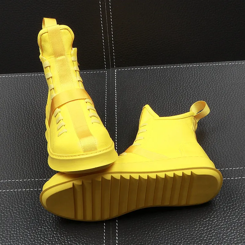 Men Fashion Ankle Boots Spring Autumn Leather Thick Bottom Men High Top Shoes Leisure Hip-hop Boots Botas Hombre