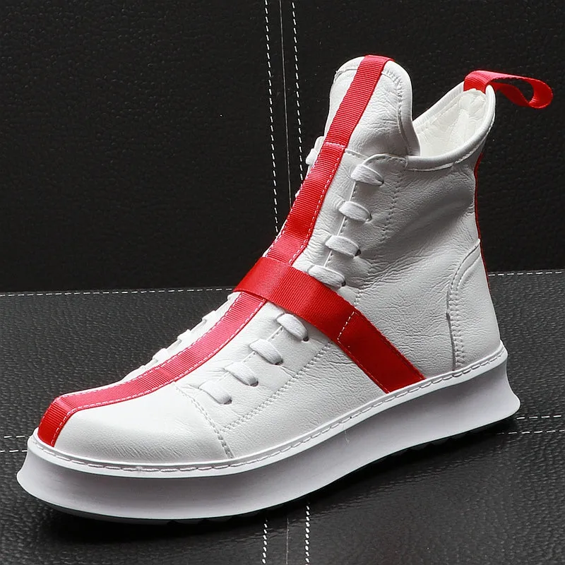 Men Fashion Ankle Boots Spring Autumn Leather Thick Bottom Men High Top Shoes Leisure Hip-hop Boots Botas Hombre