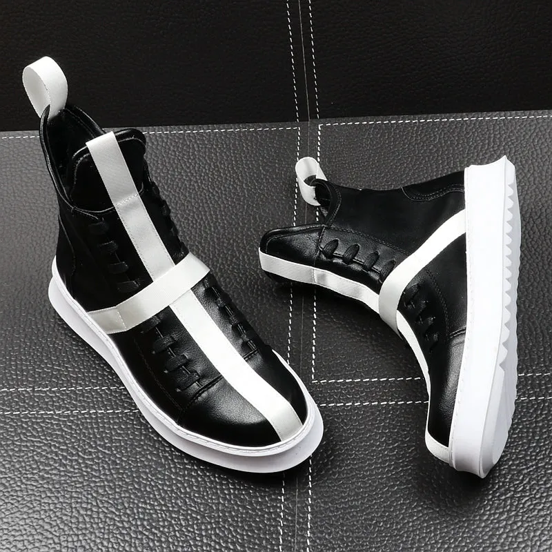 Men Fashion Ankle Boots Spring Autumn Leather Thick Bottom Men High Top Shoes Leisure Hip-hop Boots Botas Hombre