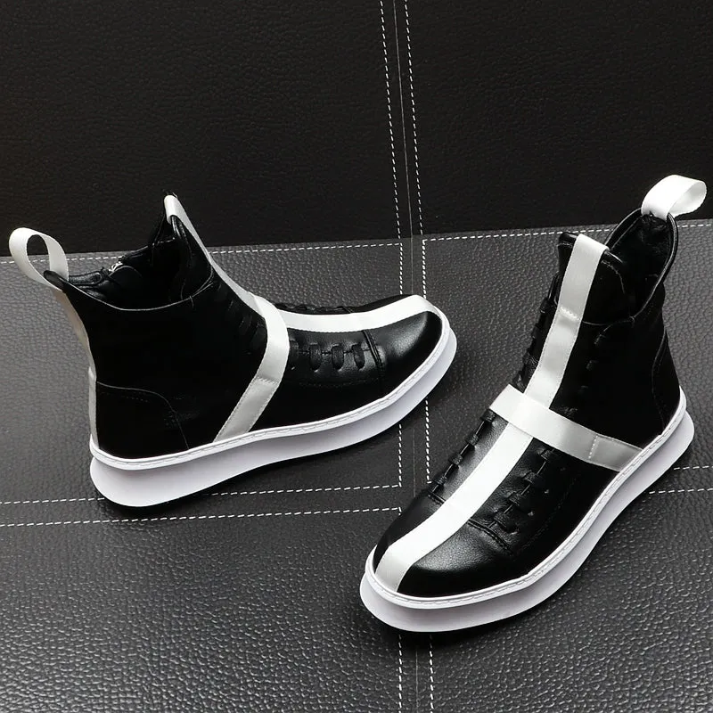 Men Fashion Ankle Boots Spring Autumn Leather Thick Bottom Men High Top Shoes Leisure Hip-hop Boots Botas Hombre