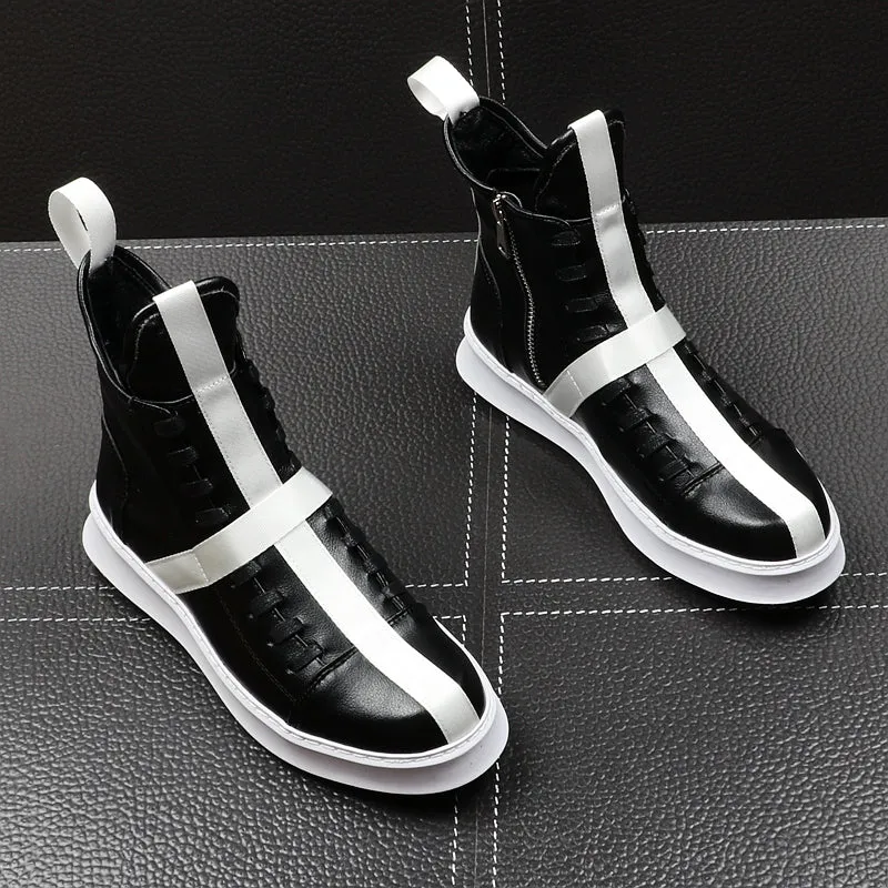 Men Fashion Ankle Boots Spring Autumn Leather Thick Bottom Men High Top Shoes Leisure Hip-hop Boots Botas Hombre