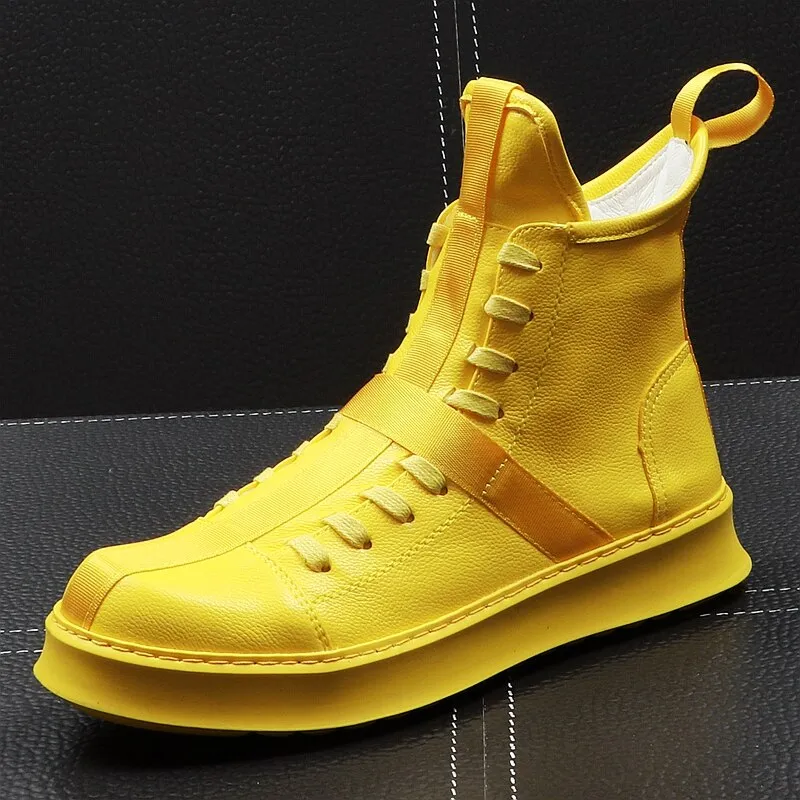Men Fashion Ankle Boots Spring Autumn Leather Thick Bottom Men High Top Shoes Leisure Hip-hop Boots Botas Hombre