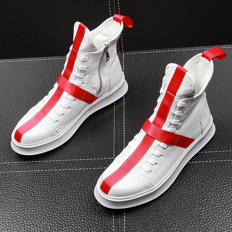 Men Fashion Ankle Boots Spring Autumn Leather Thick Bottom Men High Top Shoes Leisure Hip-hop Boots Botas Hombre