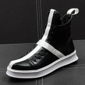 Men Fashion Ankle Boots Spring Autumn Leather Thick Bottom Men High Top Shoes Leisure Hip-hop Boots Botas Hombre