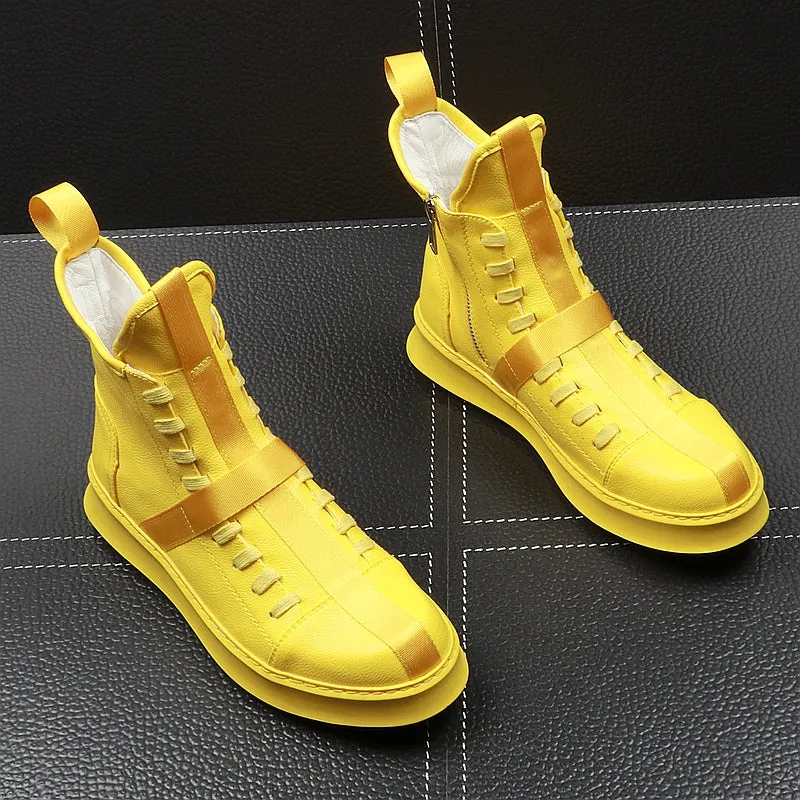 Men Fashion Ankle Boots Spring Autumn Leather Thick Bottom Men High Top Shoes Leisure Hip-hop Boots Botas Hombre