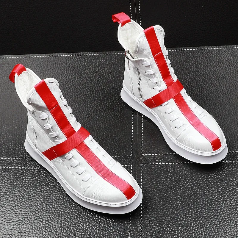 Men Fashion Ankle Boots Spring Autumn Leather Thick Bottom Men High Top Shoes Leisure Hip-hop Boots Botas Hombre