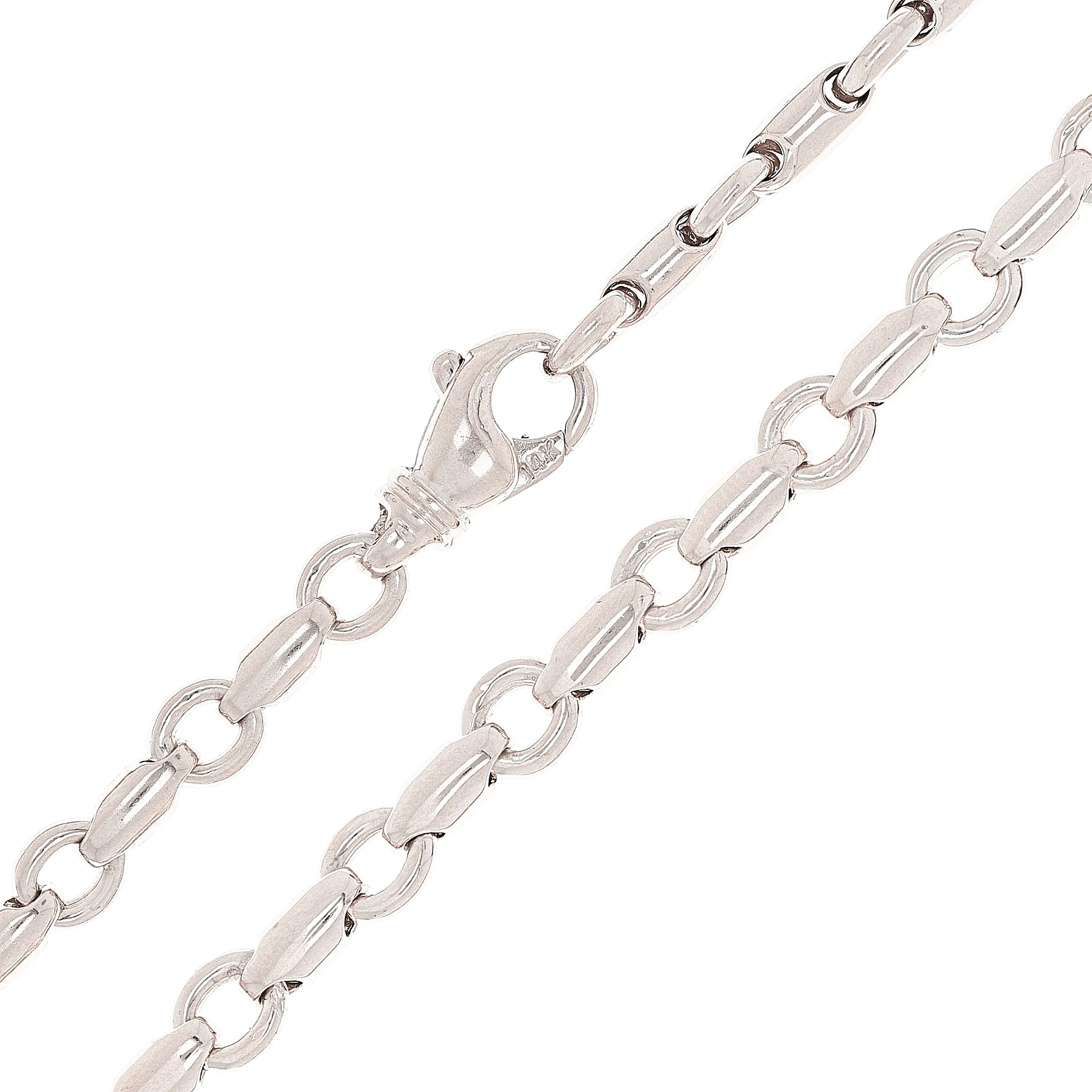 Men's 14k White Gold Handmade Fashion Link Necklace 6.5mm 20"-30"