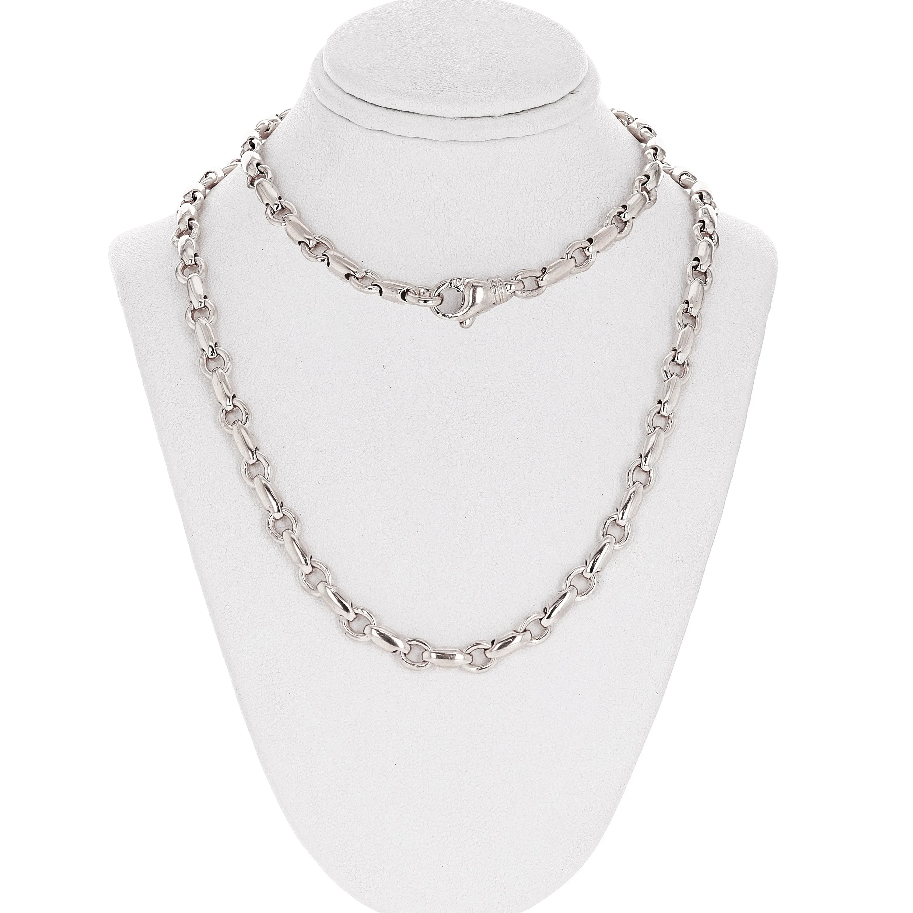 Men's 14k White Gold Handmade Fashion Link Necklace 6.5mm 20"-30"
