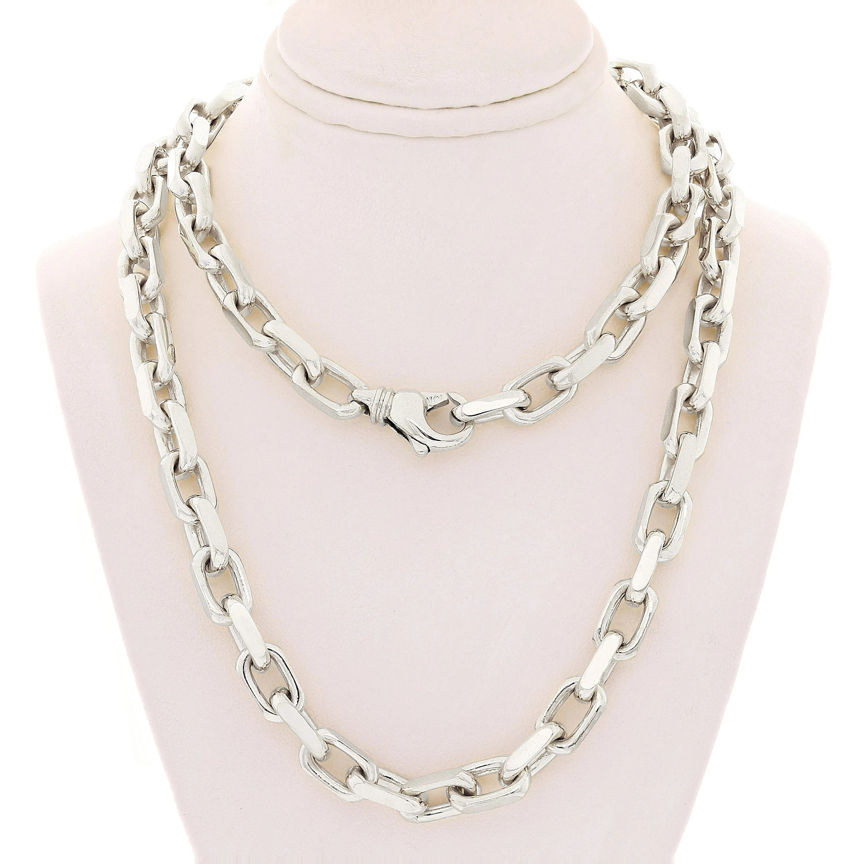 Men's 14k White Gold Solid Handmade Fashion Link Necklace 20" - 28" 7.9mm