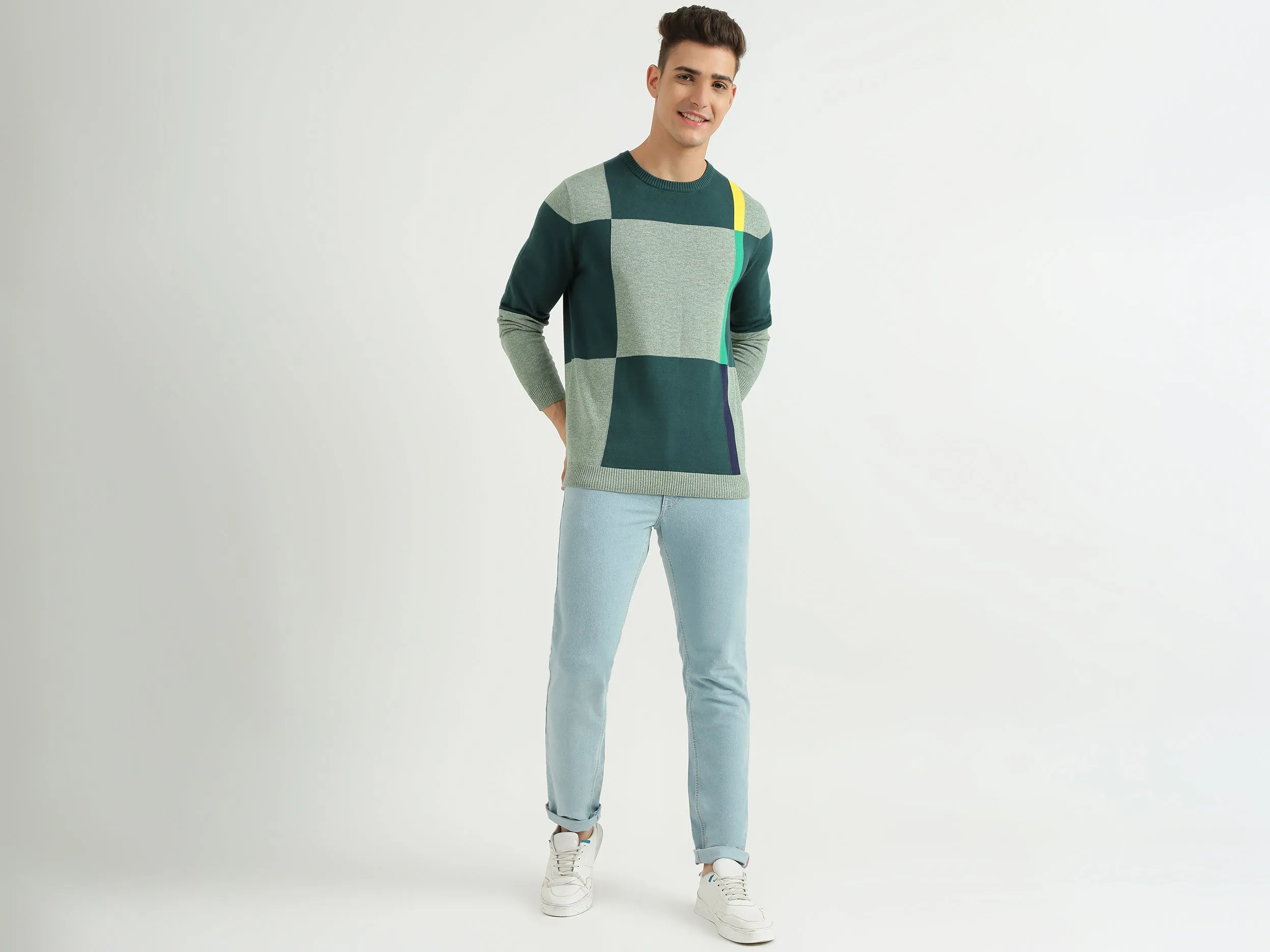 Mens Long Sleeve Check Sweater
