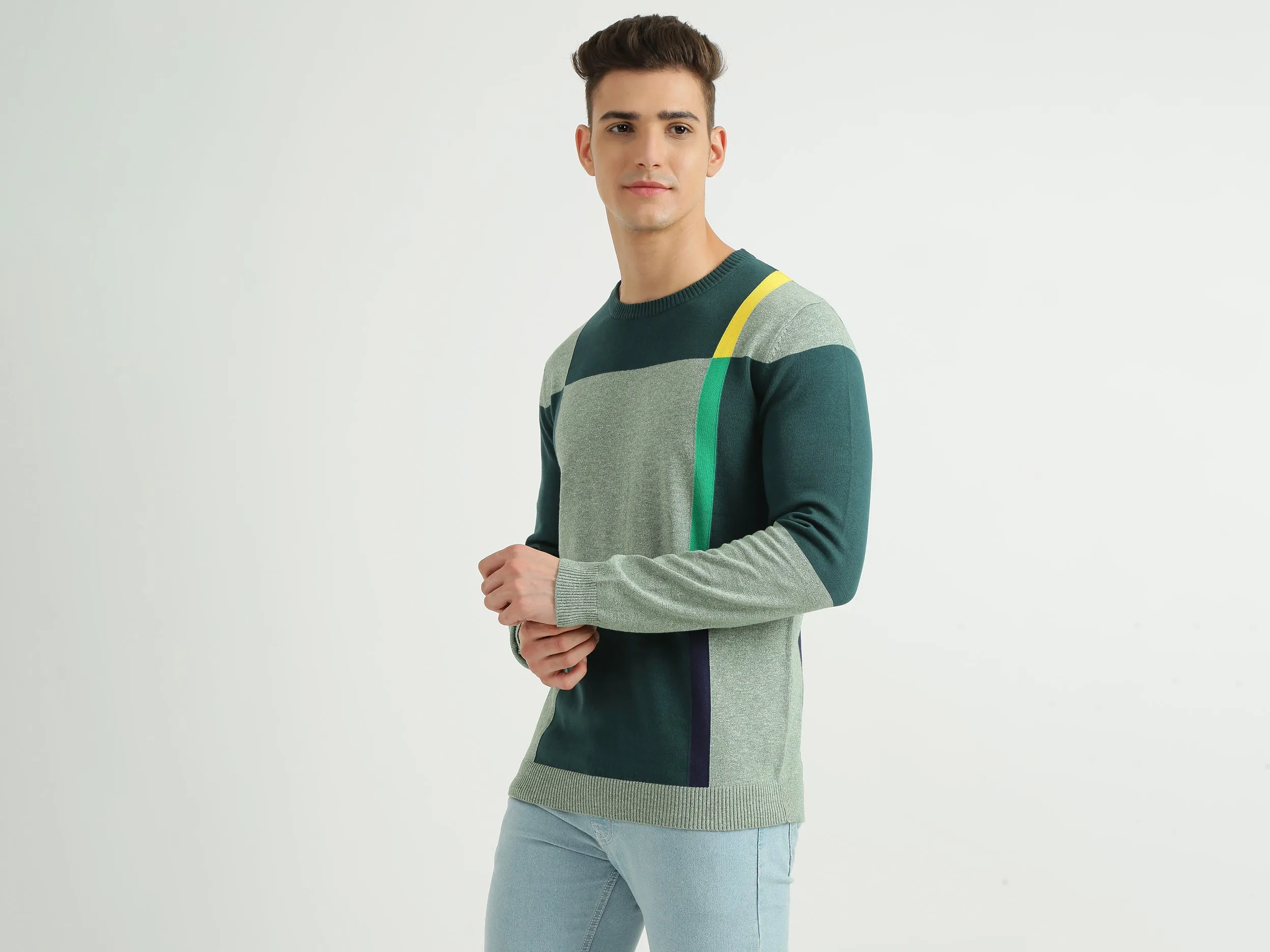 Mens Long Sleeve Check Sweater