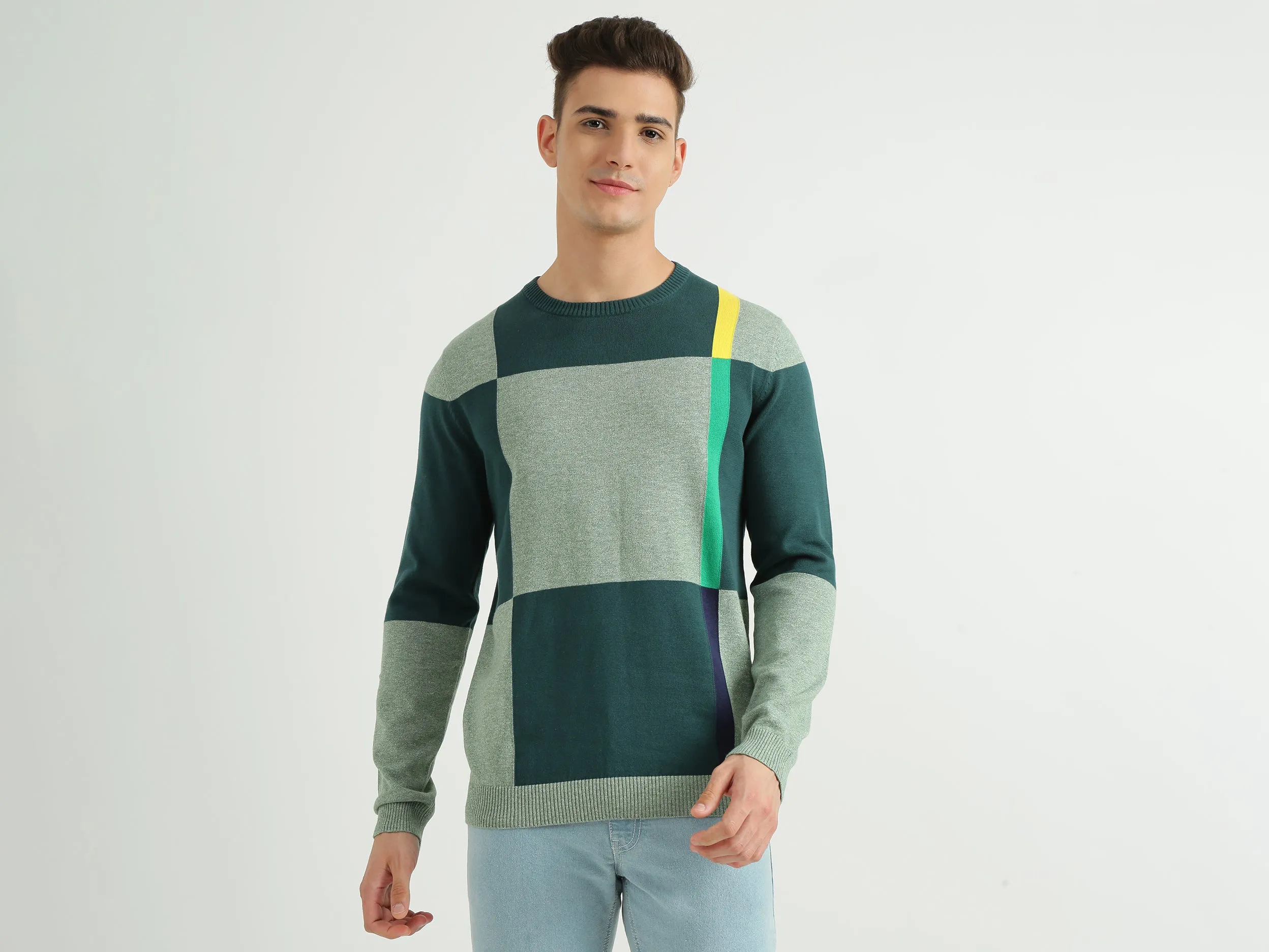Mens Long Sleeve Check Sweater