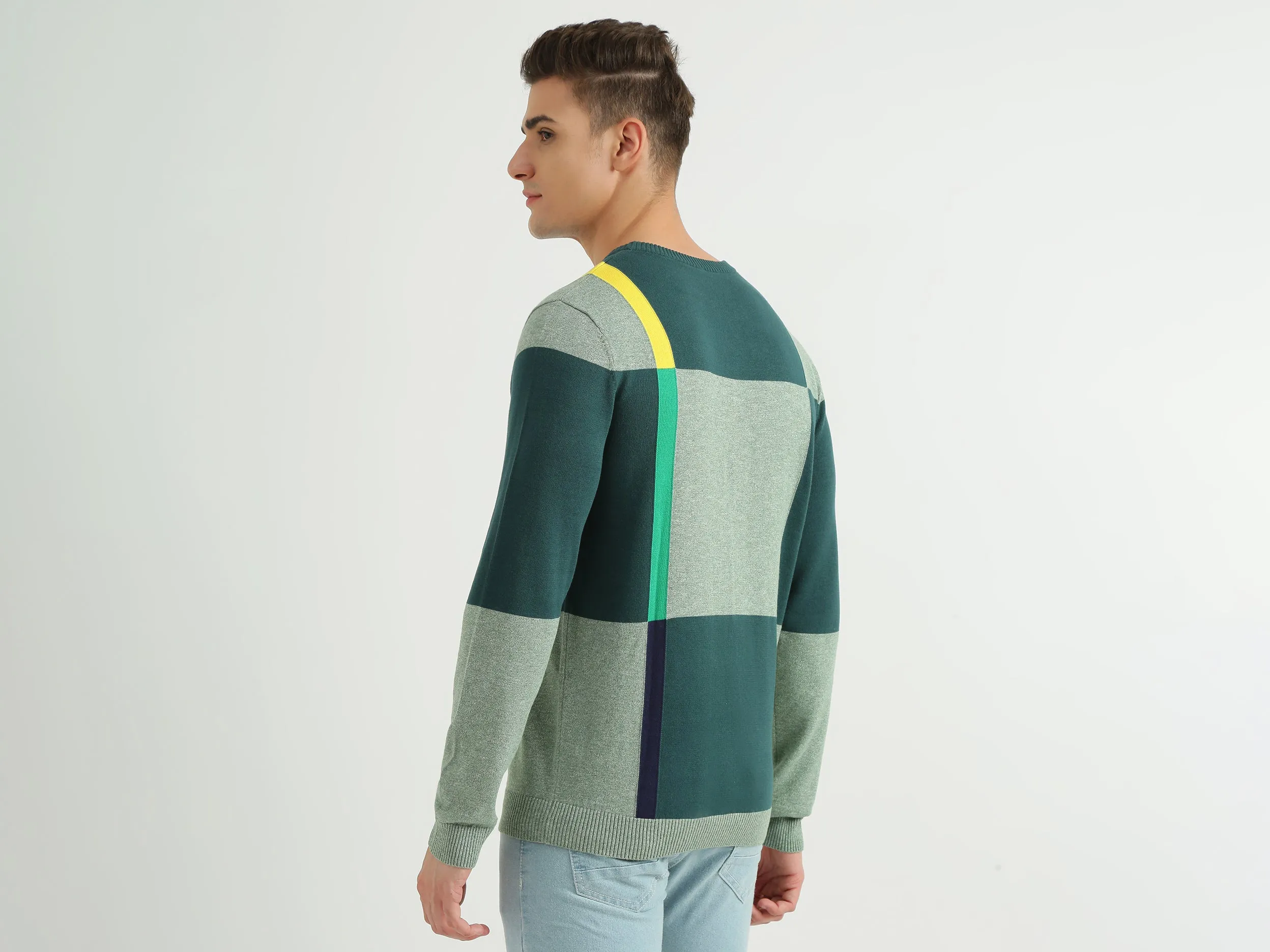 Mens Long Sleeve Check Sweater