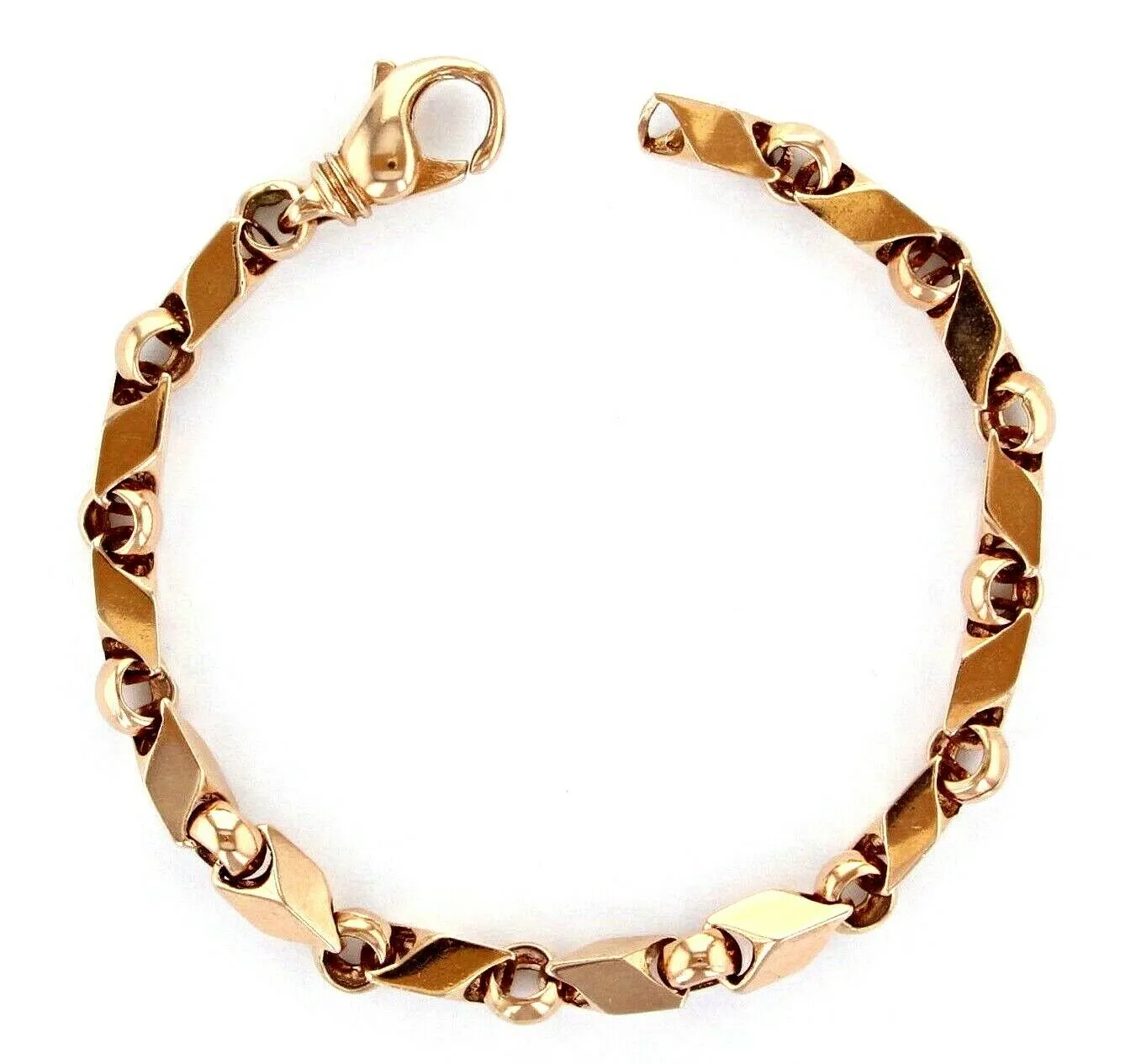 Men's Solid 14k Yellow or Rose Gold Handmade Fashion Link Bracelet 7" - 9" 7mm